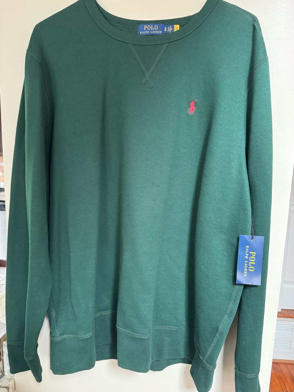 Ralph Lauren Forest Green Crewneck Sweater with Pink Pony